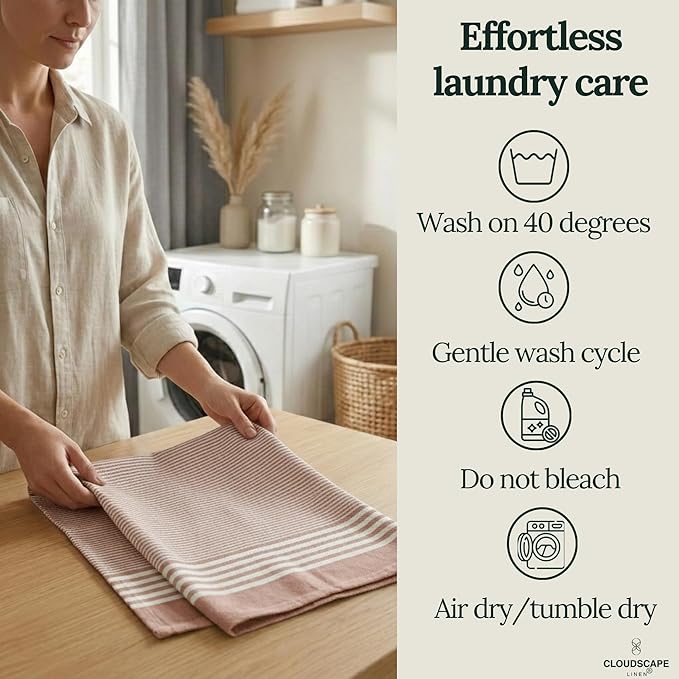 CLOUDSCAPE Kitchen Towels - 6 Pack 18”x28” Quick-Drying Dish Towels for Kitchen, Cotton Blended Stripe Hand Towels with Hanging Loop, Highly Absorbent, Durable Dish Cloths for Washing Dishes -Rust