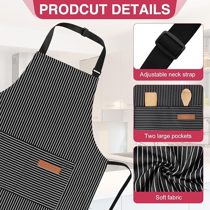 3 Pack Stripes Kids Apron, Adjustable Kids Cooking Aprons with 2 Pockets, Cute Chef Baking Aprons for Boys and Girls