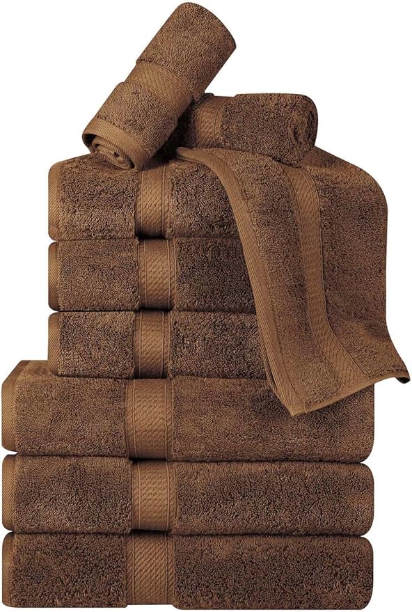 Superior Egyptian Cotton Pile 9 Piece Towel Set, Includes 3 Bath, 3 Hand, 3 Face Towels/Washcloths, Ultra Soft Luxury Towels, Thick Plush Essentials, Guest Bath, Spa, Hotel Bathroom, Chocolate