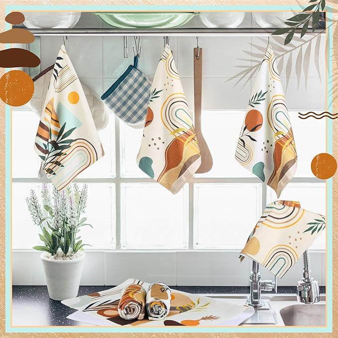 Breling Set of 6 Kitchen Towels Vintage Themed Dish Towel Bathroom Decorative Rustic Cloths Tea Towels for Kitchen Bathroom Home Cooking Housewarming Gift, 14 x 21 inch(Bohemia,Bright)