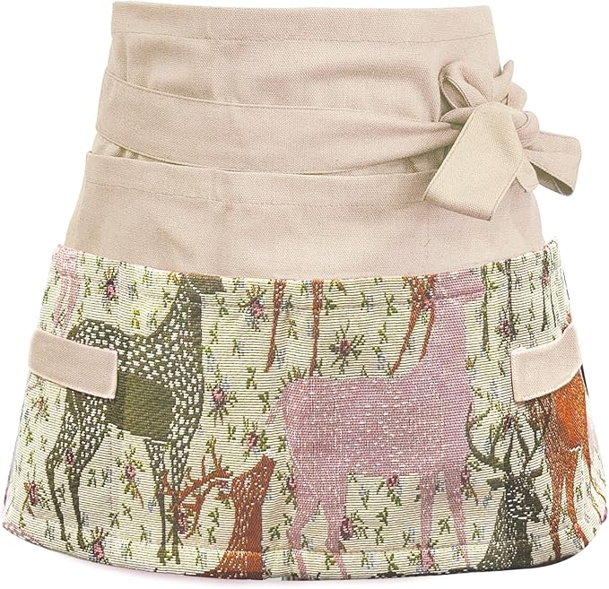 Garden Apron for Woman, Serve Apron Cute, Flora Half Apron with 8 Pockets, Valentines Gift for Mom Wife Girlfriend