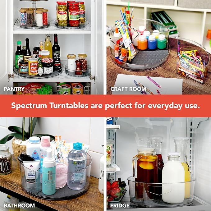 Spectrum Small Lazy Susan Organizer 7in for Cabinets Refrigerator Pantry Table Pack of 2, Rotating Storage Spice Rack Turntable for Sauces Jams or Tiny Jars, Spinning Fridge Organizer, Charcoal Gray