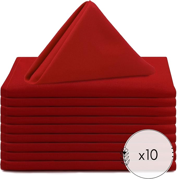 Your Chair Covers Cloth Polyester Napkins, 20 x 20 Inch, Washable Dinner Fabric Linen Napkins with Hemmed Edges for Restaurant, Wedding and Holiday Pack of 10 (Dark Red)