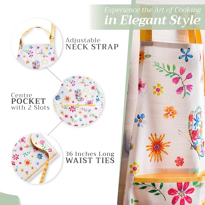 Maison d' Hermine 100% Cotton Apron for women with Pocket Kitchen Chef Apron for Men Cooking Mothers Day Gifts
