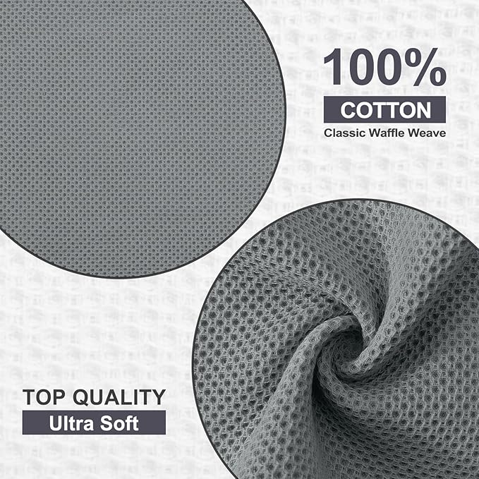 Kitinjoy 100% Cotton Waffle Weave Kitchen Towels (13 X 28 Inches, Grey), 4-Pack Super Soft and Absorbent Dish Towel for Drying Dishes, Kitchen Hand Towels