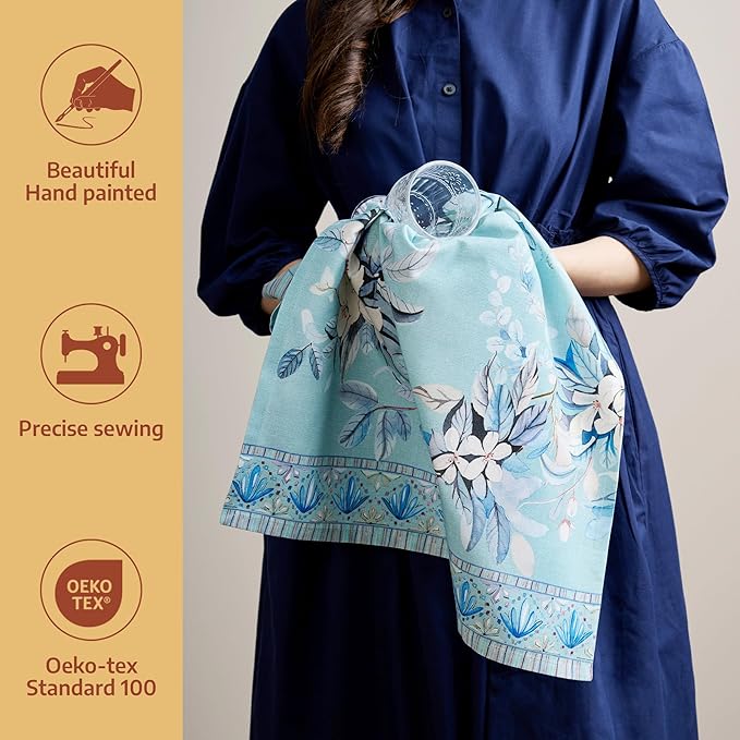 Maison d' Hermine Kitchen Towel 100% Combed Cotton Premium Set of 3 Kitchentowels Easter Tea Towels (20"x27.50") for Table Cleaning, Buffet Parties & Wedding Use - Peacock Utopia - Pastel Turquoise