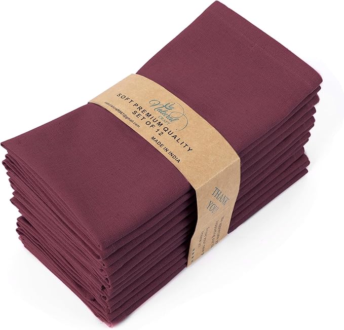 NATURALCRAFT Cloth Napkins Set of 12 Cotton Linen 18x18 Inch - Soft Durable Easter Washable - Ideal for Hotel Farmhouse Party Spring Summer Easter - Perfect Everyday Use (Wine, Pack of 12)