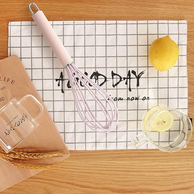 GorGin high temperature and easy to clean silicone whisk, wisk,stirrer, 10 inch, grip good grip design for Blending Whisking Beating Stirring Cooking Baking (1 Pack | Pink)
