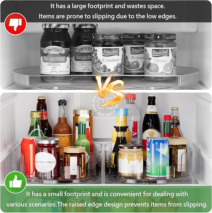 Lazy Susan Organizer for Refrigerator, 13.5'' x 8.5'' Clear Rectangular Turntable Fridge Organizer for Condiments in Refrigerator, Cabinet, Pantry, or Kitchen Countertop (1 Pack)