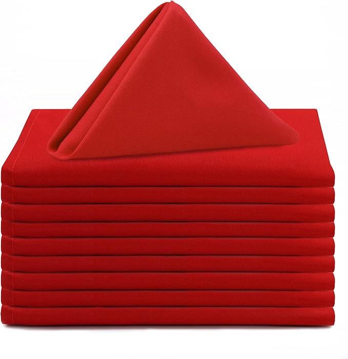 Your Chair Covers Cloth Polyester Napkins, 20 x 20 Inch, Washable Dinner Fabric Linen Napkins with Hemmed Edges for Restaurant, Wedding and Holiday Pack of 10 (Red)