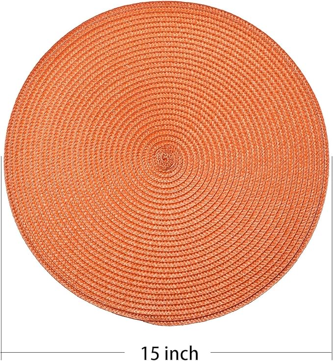 AHHFSMEI Round Placemats Set of 8 Heat Resistant Washable Non-Slip Woven Braided Table Mats for Dining Table Kitchen & Home Decor (Orange,8)
