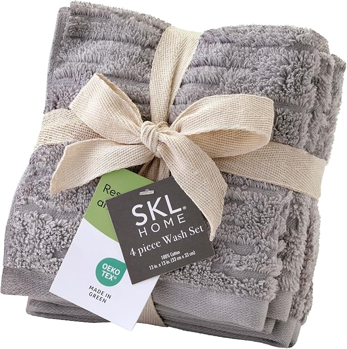SKL Home CloudSoft Cotton Luxury 4 Pc Wash Set for Bath & Gift, Gray