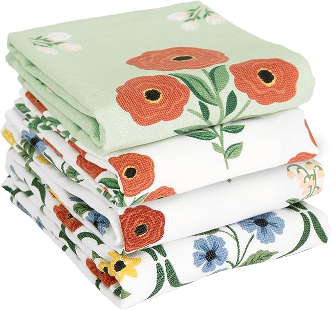 Ritz 100% Cotton Kitchen Towels, Rose Trellis Floral – 16"x26" – Absorbent Dish Towels for Drying & Cleaning – Soft & Durable (Set of 4)