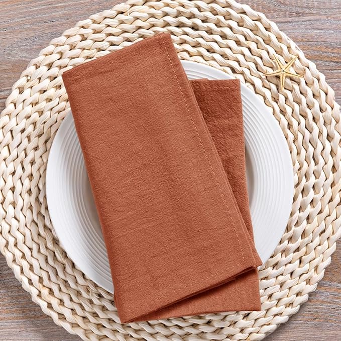 MLMC 8 Pack Terracotta Cloth Napkins Rustic Washable Napkins Set of 8 17"x17" Burnt Orange Reusable Dinner Napkins Cloth for Wedding Bridal Shower Party Picnic Dinning Table Decor
