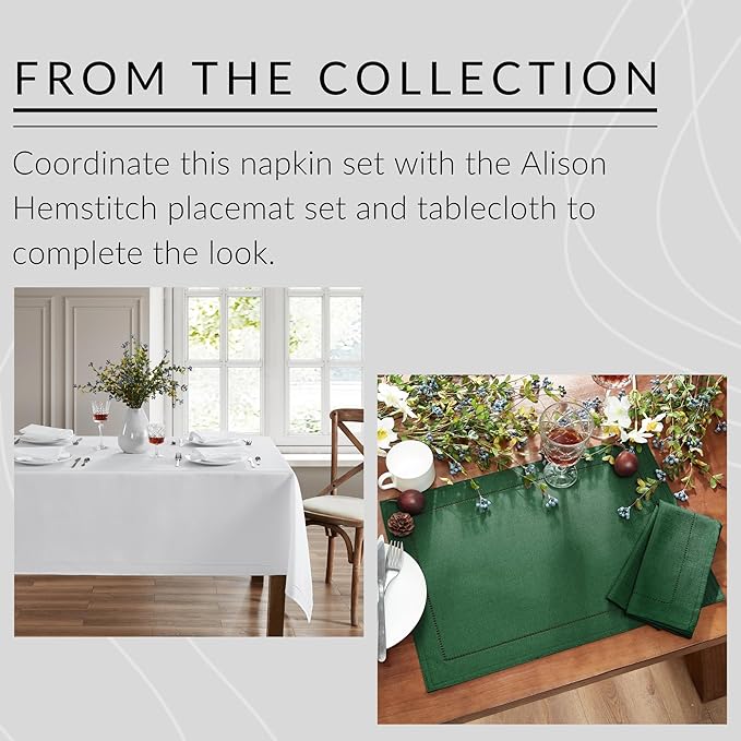 Elrene Home Fashions Alison Eyelet Border Design Cloth Wrinkle Resistant Fabric Dinner Napkin, Set of 4, 17"x17", White