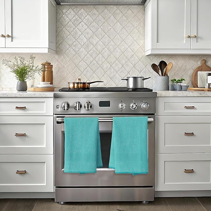 Mordimy Premium Kitchen Towels 6 Pack (18 x 28 Inches, Teal), Large Cotton Kitchen Hand Towel, Flat & Terry Dish Towels for Drying Dishes, Super Absorbent Tea Dishtowels Set with Hanging Loop