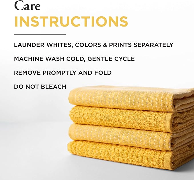 Thyme and Sage 100% Cotton Premium Turkish Kitchen Hand Towel Set, 16"x26", Ultra Absorbent, 350 GSM, Tumeric, Pack of 4