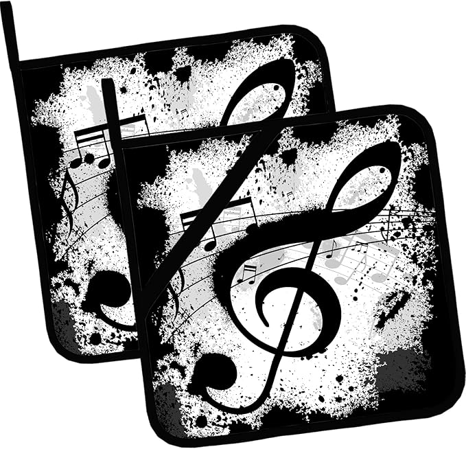 Music Notes Pot Holders Set of 2,Kitchen Heat Resistant Potholders for Microwave Cooking Baking Oven and BBQ Gifts for Women