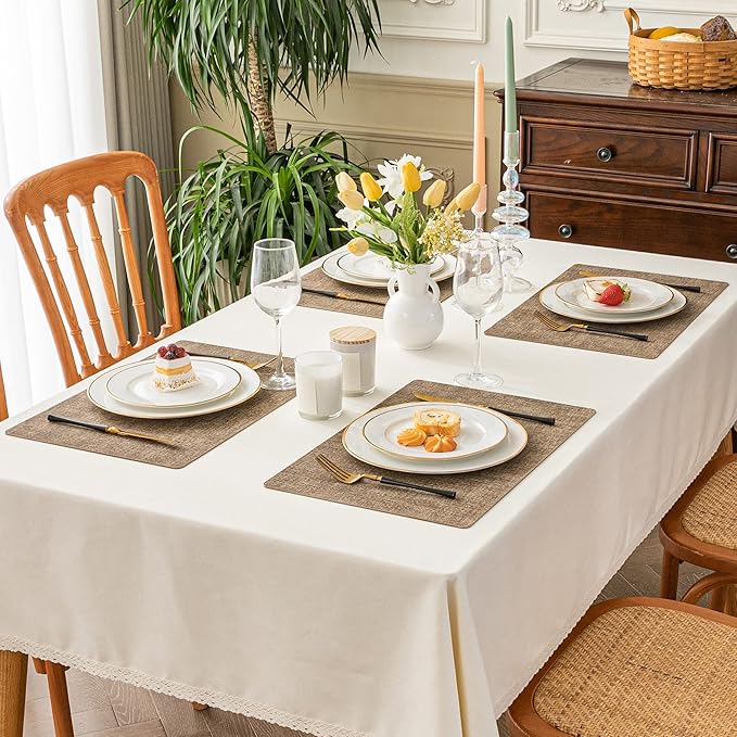 Romanstile Vinyl Placemats Set of 6-12 X 17 Inch - Faux Leather 100% Waterproof Oil-Proof Wipeable Place Mats, Heat Resistant Reversible PU Table Mats for Kitchen Dining Party Outdoor, Coffee