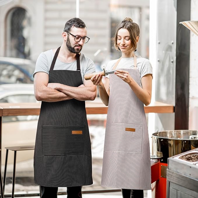 BeLuyi 2 Pack Adjustable Bib Apron with 2 Pockets Chef Cooking Kitchen Restaurant Aprons for Women Men