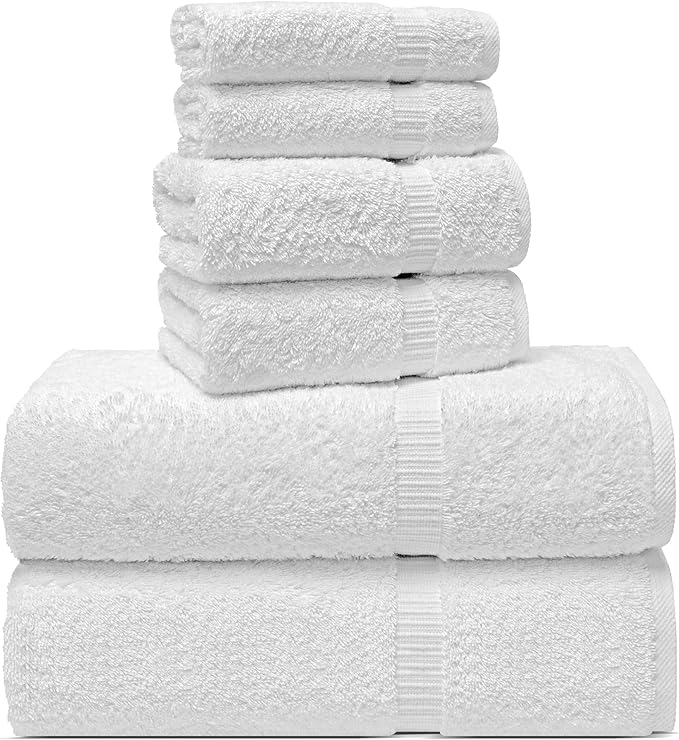 Chakir Turkish Linens 100% Cotton Premium Turkish Towels for Bathroom, 2 Large Bath Towels 36x60, 2 Hand Towels, 2 Washcloths (6-Piece Towel Set, White)