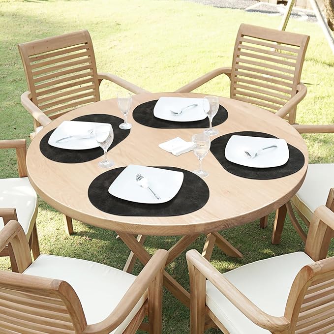 ADRIMER Placemats, Heat Resistant Oval Placemats Set of 6 Washable 12 x 17 Inch, Waterproof Table Mats, Wipeable Pu Place Mats for Kitchen, Dark Grey
