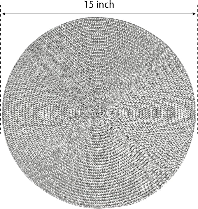 FunWheat Round Braided Placemats Set of 8 Place Mats for Dining Table Woven Washable Non-Slip Table Mats 15 Inch(Grey,8pcs)