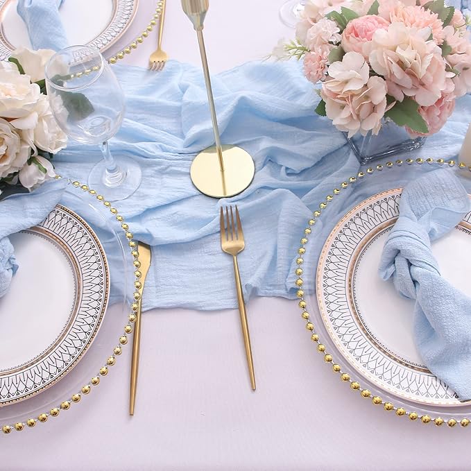 Dinner Cloth Napkins 6 Pack,100% Natural Soft Cotton,Washable Gauze Napkins Great for Weddings Decorative,Dinner Parties,Family Everyday Use (Light Blue)