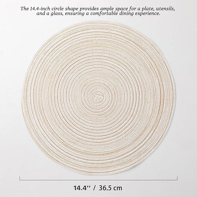 Round Placemats Set of 4 Woven Placemats Washable Braided Table Mats for Dining Table Heat Resistant Non-Slip Circle Place Mats(Cream)