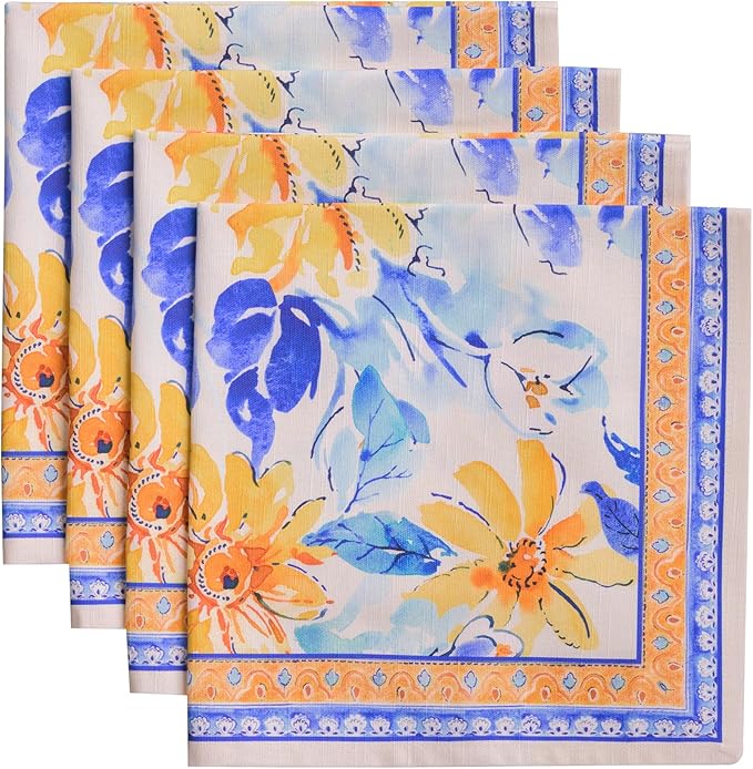 Maison d' Hermine Cloth Napkins Set of 4 100% Cotton Everyday Reusable Square Napkins Cloth Washable Dinner Party Wedding Restaurant Gifts for Mothers Day Spring/Summer (Girassol, 20" x 20")