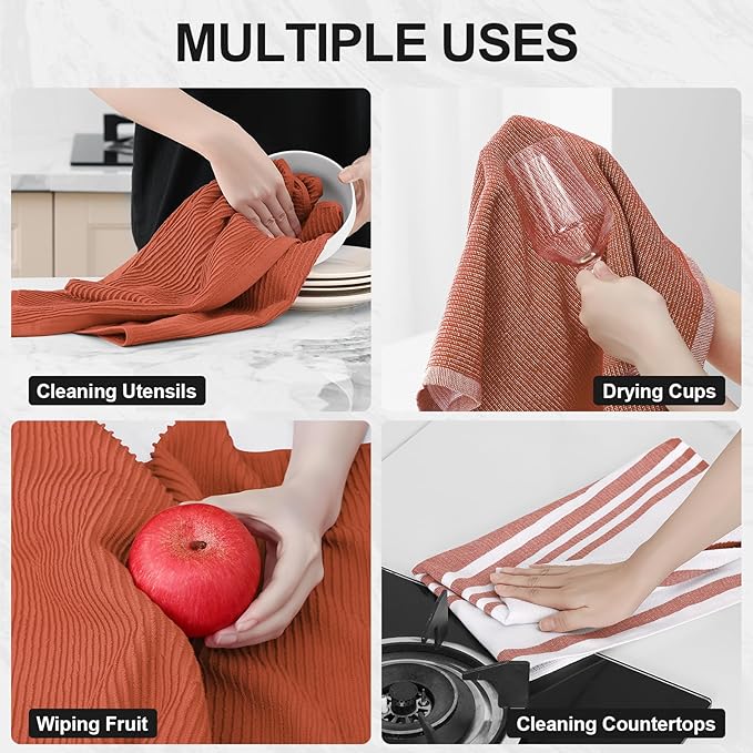 Homaxy Premium Kitchen Towels(18”x 28”, 6 Pack), Large Cotton 380 GSM Kitchen Hand Towels, Soft and Absorbent Terry Dish Towels, Multipurpose Tea Towel Set with Hanging Loop, Rust