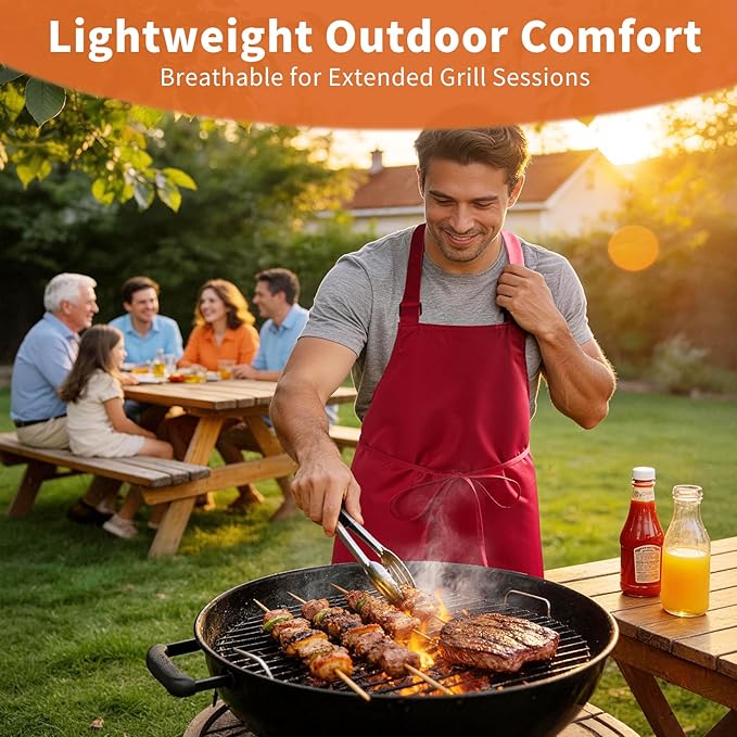 SHEOMERN Aprons for Men Kitchen Cooking – Waterproof & Oil Proof 3-Layer Long Pocket-Free Chef Apron for Grilling BBQ Baking – Gift for Men