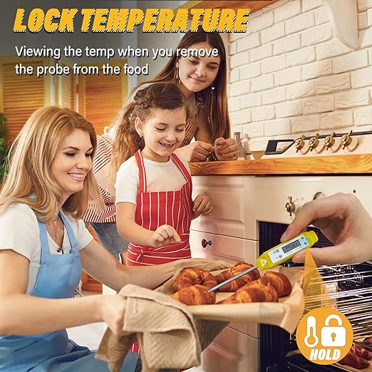 Digital Food Cooking Thermometer, 304 (18/10) Stainless Steel Thermometer Instant Read Meat Thermometer for BBQ Grill Smoker Milk and Water