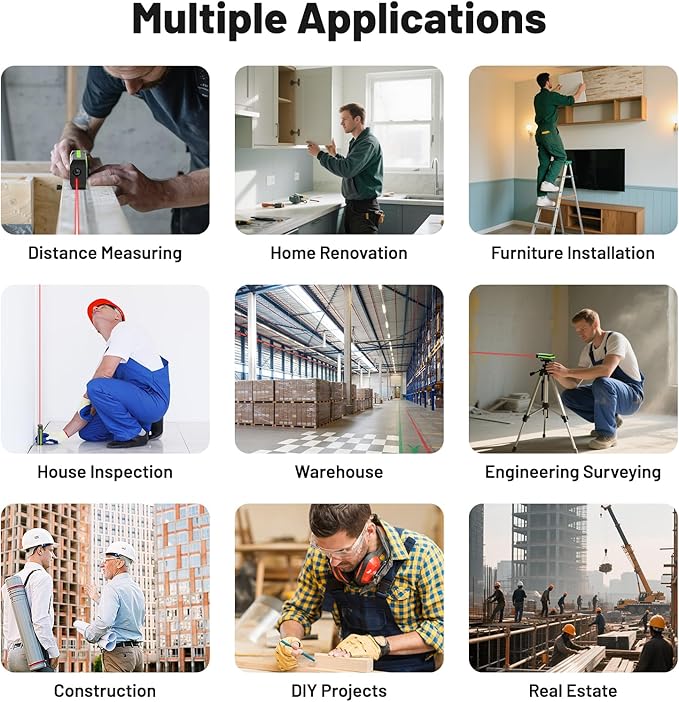Huepar Laser Distance Measure 395Ft. Digital Rechargeable Laser Measuring Tool with Bluetooth -Phone APP, 1/16in Accuracy, Angle Sensor, M/in/Ft Unit, Pythagorean Mode, Measure Distance, Area, Volume