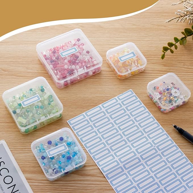Goodma Small Bead Organizers, 78 Pieces Mixed Sizes Plastic Storage Cases Mini Clear Containers Transparent Rectangle Craft Supply Boxes with Hinged Lid