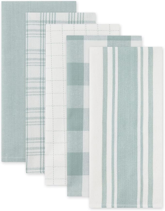 DII Everyday Basic Kitchen Collection Large Woven Cotton Dishtowel/Tea Towel Set, 18x28, Jadeite, 5 Count