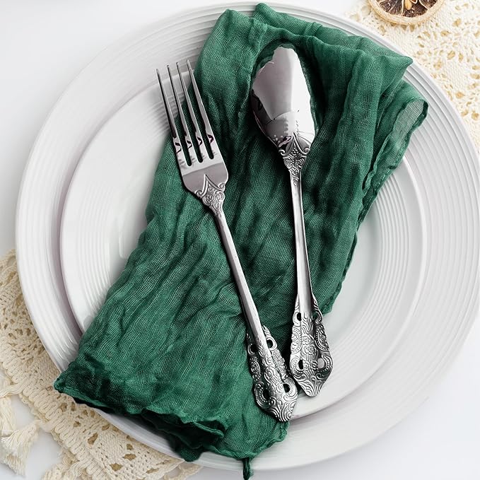 100 Pack Emerald Green Cheesecloth Napkins Washable 21x21 Inches Emerald Green Cloth Napkins for Wedding Set of 100 Dinner Table Napkins Bridal Baby Shower Rustic Boho Cotton Gauze Party Table Decor