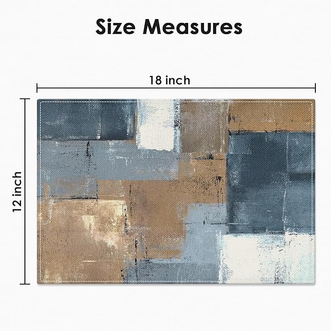 Emvency Farmhouse Placemats Set of 4, Vintage Brown and Blue Abstract Art Painting 12x18 Inch Table Mats for Outdoor Home Party Kitchen Dining Decoration
