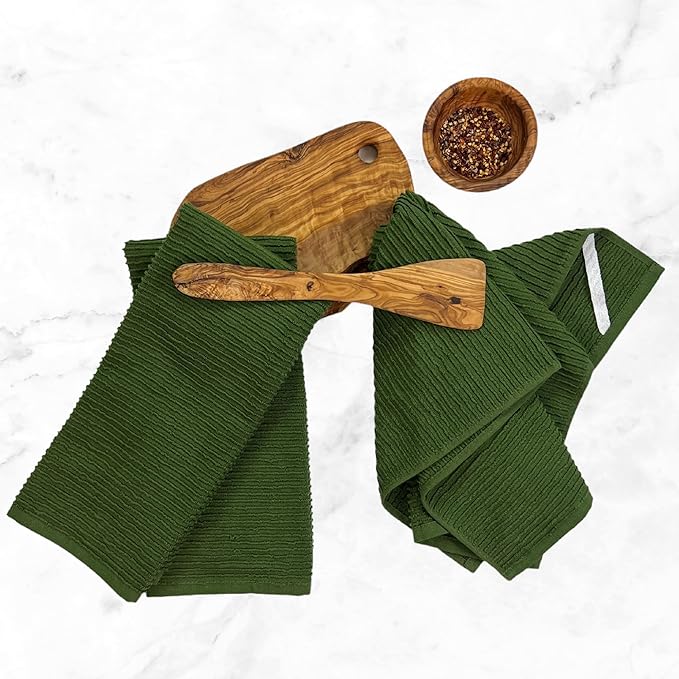 Serafina Home Avocado Forest Green Kitchen Hand Dish Towels: Oversized 28" x 18",100% Cotton Cloth Soft Cleaning Drying Absorbent Ribbed Design, Set of 3 Multipurpose for Everyday Use (Moss Green)