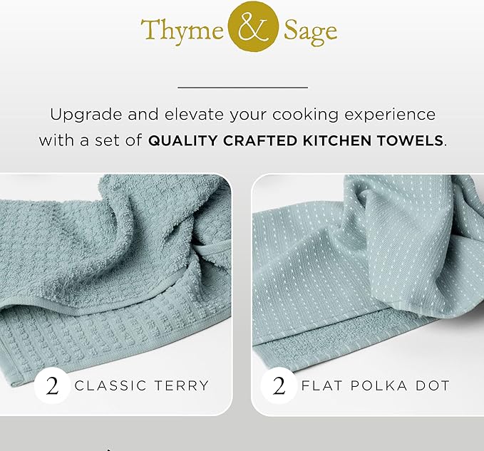 Thyme and Sage 100% Cotton Premium Turkish Kitchen Hand Towel Set, 16"x26", Ultra Absorbent, 350 GSM, Blue Maize, Pack of 4