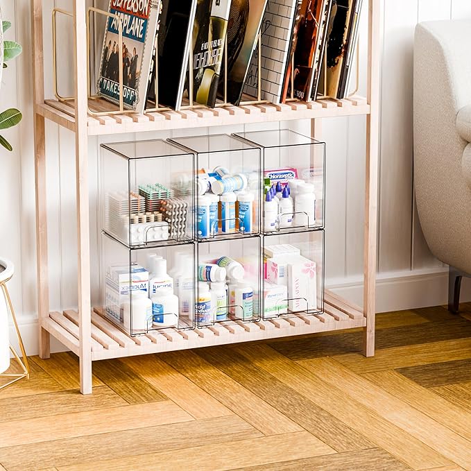 Yieach 2 Pack Clear Stackable Storage Drawers,7.6" H Baby Bottle Organizer,Acrylic Drawer Containers for Cosmetics,Skincare,Beauty Products,Cabinet,Vanity,Kitchen,Under Sink and Bathroom Storage Bins