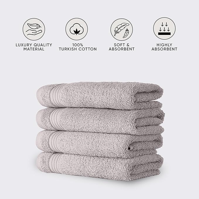 Classic Turkish Towels CTT - Premium 4 Piece Bath Towel Set, Made with 100% Turkish Cotton, Quick Drying, Highly Absorbent & Comfy Towels for Spa & Hotel | 30"x54" (Light Grey)