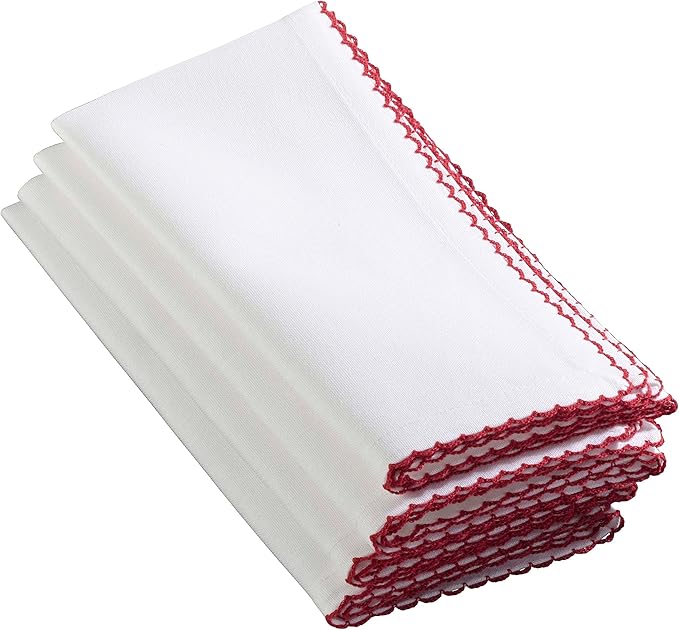 SARO LIFESTYLE 1442 Recotting Collection Whip Stitched Design Dinner Napkins, Red-Set of 4 Pcs, 20", 4 Pieces