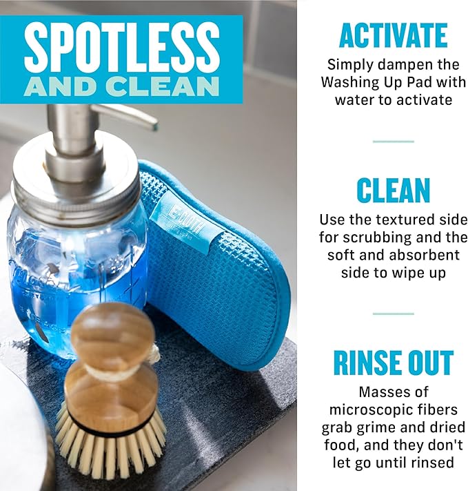 E-Cloth Washing Up Pad, Premium Microfiber Non-Scratch Kitchen Dish Scrubber Sponge, Ideal for Dish, Sink and Countertop Cleaning, 100 Wash Guarantee, Blue, 1 Pack