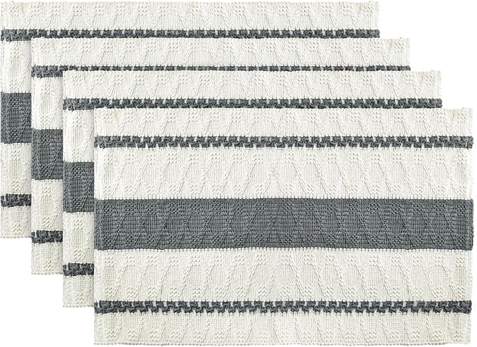 Artoid Mode Dark Grey Farmhouse Woven Rustic Placemats Set of 4,12x18 Inch Seasonal Holiday Hollow Table Mats Party Kitchen Dining Decoration