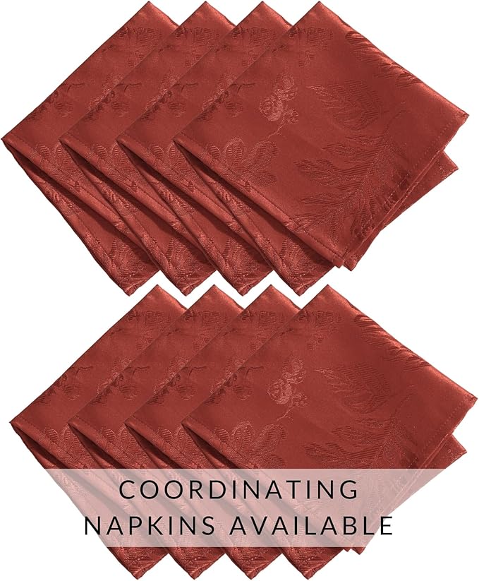 Elrene Home Fashions Elegant Woven Leaves Jacquard Damask Wrinkle Resistant Tablecloth, 60" x 84", Oval, Spice Red