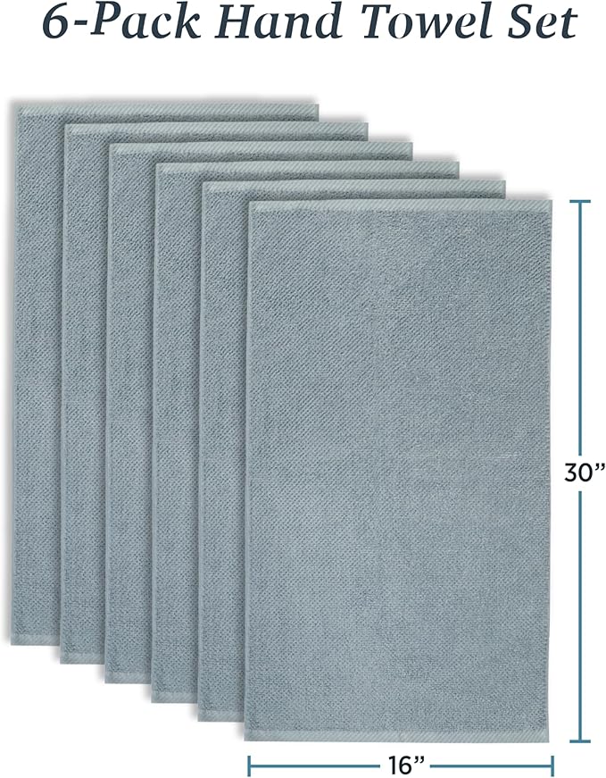 Welhome Franklin Premium 6 Pack Hand Towels Popcorn Textured Dusty Blue Bathroom Towels Hotel & Spa Towels for Bathroom Soft & Absorbent 600 GSM 100% Cotton Hand Towels