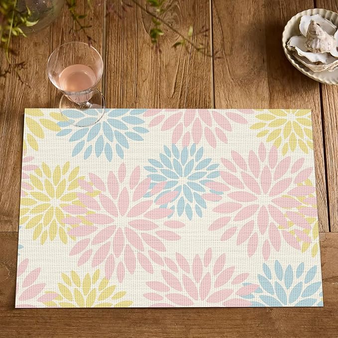 Artoid Mode Floral Vinyl Plastic Placemats Set of 4, 12x18 Inch Washable Non-Slip PVC Place Mats for Party Kitchen Dining Decor, Pink