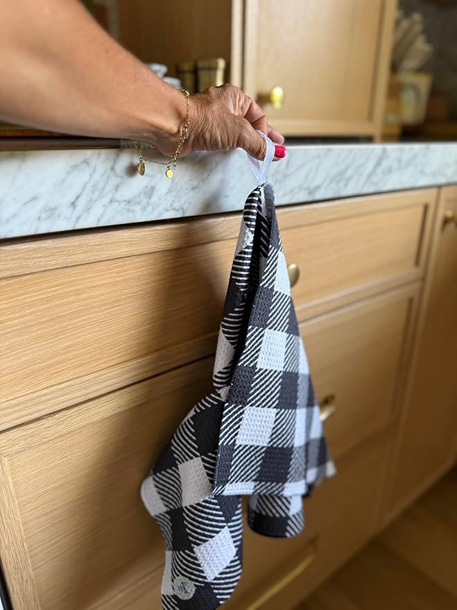2 Pack || Double Sided|| Not Your Ordinary Kitchen Towels || Dish Towels || Quick Dry || Waffle Weave Microfiber || Designer Prints || Highly Absorbent || Hanging Hook (Fall Leaves Black)