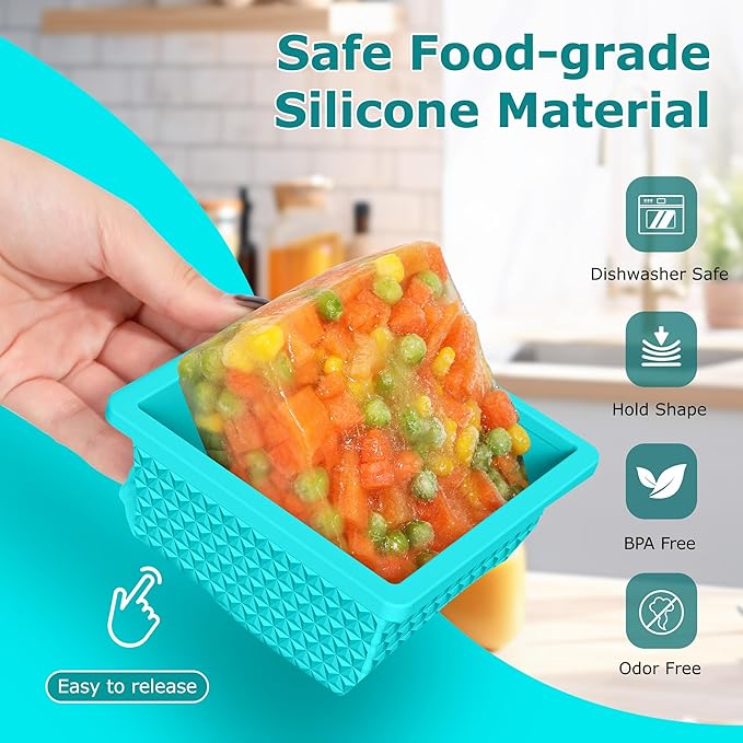 Silicone Freezer Molds for Soup Cube - 2-Cup Freezer Storage Container Tray with Lid,4 Pack Stackable Ice Cube Trays for Portion Control,Food Storage & Meal Prep (Lake Blue+Dark Gray+Orange+Yellow)